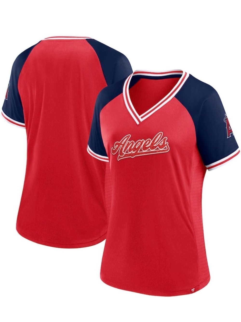 Fanatics Los Angeles Angels Women's Glitz & Glam Raglan V-Neck T-Shirt Size L